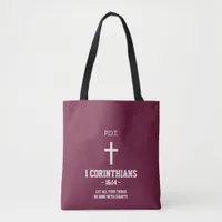 Maroon Blue Flowers Pattern Bible Verse Christian Tote Bag