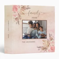 Family photo pampas grass blush pink floral 3 ring binder
