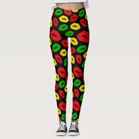 Jamaican Rasta Colors One Love Lips Patterned Leggings