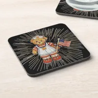 Vintage Nurse Bear with Modern White Fireworks Coaster