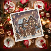 Gingerbread house and cute gingerbread family  napkins