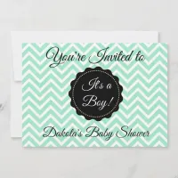 Sage Green and Black Boy Baby Shower Invitation