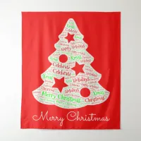 Red and White Merry Christmas Word Art Tree Tapestry