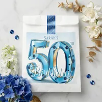 Glamorous Blue Gemstone 50th Birthday Party Favor Bag