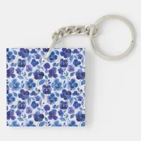 Blue and Purple Pansy Type Flowers Two-sided Keychain