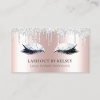 Makeup Artist Lashes Pink + Platinum Glitter Drips Business Card