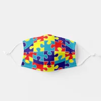 Cute Colorful Autism Puzzle Pieces Pattern Adult Cloth Face Mask