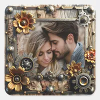 Cool Steampunk Personalized Photo Square Sticker