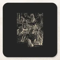 Cottagecore Goblincore Pond Snail Swimming Frog Square Paper Coaster