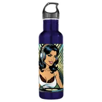 Pretty Pop Art Deejay Jamming Stainless Steel Water Bottle