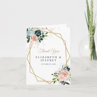 Navy Blush Gold Floral Geometric Thank You Card