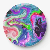 Marble Colorful Fluid Art   Paper Plates