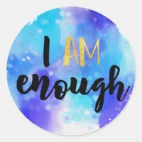 I Am Enough Blue Watercolor Spiritual Text Classic Round Sticker