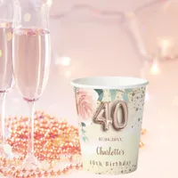 40th birthday rose gold floral glitter golden name paper cups