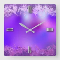 Violet Purple Fancy Abstract Modern Glam Glitter Square Wall Clock