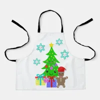 Cute Kawaii Face Christmas Tree Scene Small Apron