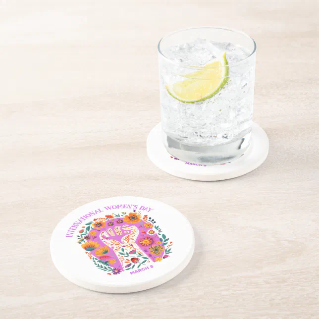 Powerful Floral Fist International Women's Day Coaster