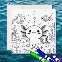 Cute Axolotl | Kid's Coloring Page  Card