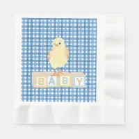 Baby Boy Little Chick Blue Gingham Napkins