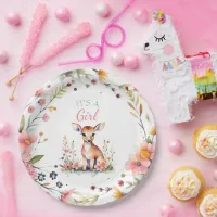 Baby Deer in Flowers | It's a Girl Baby Shower Paper Plates