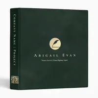 Emerald Green Glitter Gold Feather Notary Service 3 Ring Binder