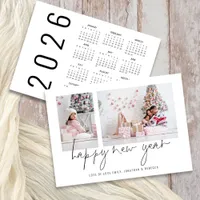 Elegant 2 Photo Happy New Year 2026 Calendar Holiday Card