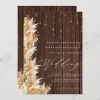 Pampas Grass Wood Twinkle Lights Boho Wedding Invitation