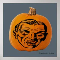 Jack o' Lantern Vampire Face, Halloween Pumpkin Poster