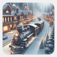 Vintage Train Personalized Christmas Square Sticker