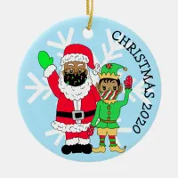 Remember Christmas 2020 Ethnic  Santa in Face Mask Ceramic Ornament