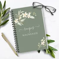 Girly Elegant Wildflower Greenery Botanical Recipe Notebook