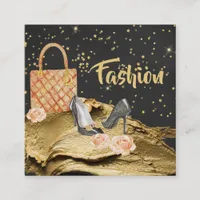 *~* Gold Glitter HEELS BAG ROSE FASHION Square Business Card