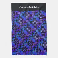 Hippie Retro Pattern Blue Purple Personalized Kitchen Towel