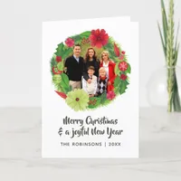 Folk Art Watercolor Floral Christmas Family Photo Holiday Card