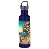 Beautiful Retro Pop Art Woman with Lollipop Stainless Steel Water Bottle