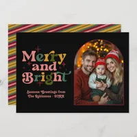 Gold Berry Blush Pine Retro Christmas Family Photo Holiday Card