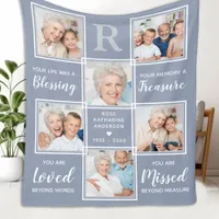 Family Memorial Keepsake Gray Photo Collage Fleece Blanket