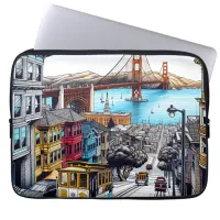 San Francisco, California Comic Book Style Art Laptop Sleeve