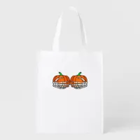 Skeleton Hand On Chest Pumpkin Halloween Women Grocery Bag