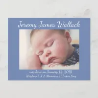 Blue White Simple  Baby Boy Birthday Announcements