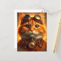 Steampunk Ginger Cat Postcard