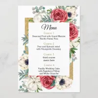 Rustic Elegant Red and Gold Floral White Wedding Menu