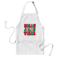 Holly Jolly Vibes Retro Groovy Christmas Holidays Adult Apron