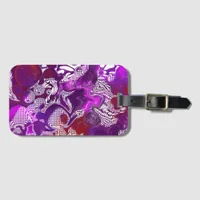 Purple Red Abstract Modern Fluid Art Marble   Luggage Tag