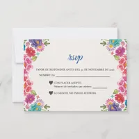 Colorful Floral Botanical Fiesta Spanish Wedding RSVP Card