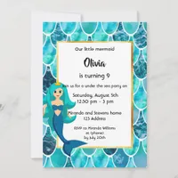 9th Mermaid Birthday party invitation turquoise