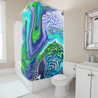 Blue and Lime Green Marble Swirls   Shower Curtain