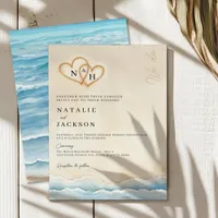 Beach Wedding Invitation with Sand Hearts