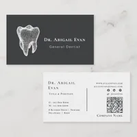 Glowing 3D Tooth Icon Dental Clinic Charcoal Grey Business Card