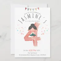 Pastel Ballerina 4th Birthday Girl  Invitation